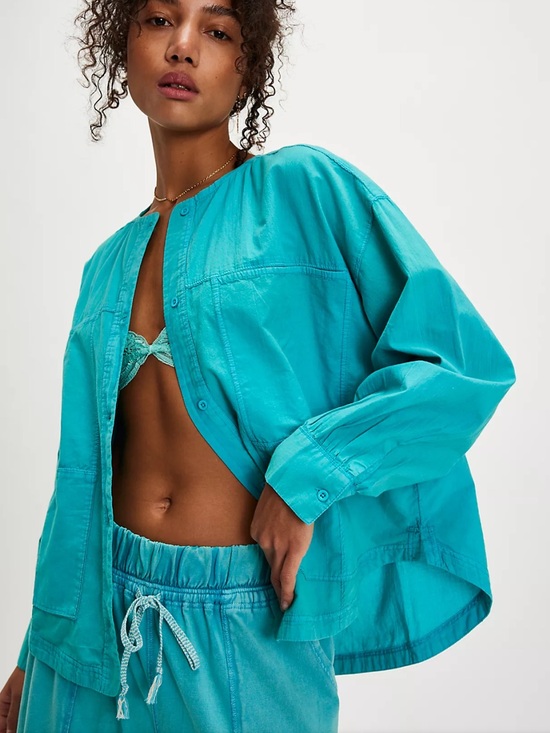 Free People Other - 87ZZ.NWT Free people Golden Hour House Shirt Turquoise Shirt oversized